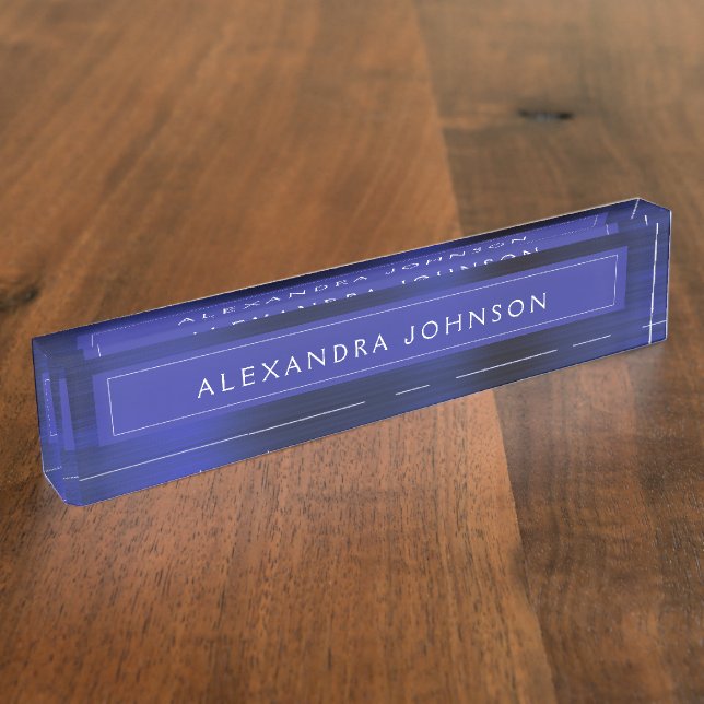 Navy Blue Executive Professional Metallic Nameplate (Side)