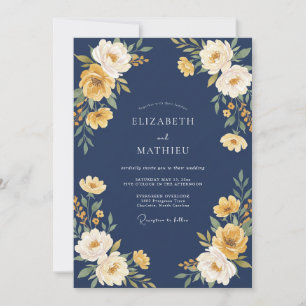 Navy Blue Exquisite Autumnal Wedding Invitation