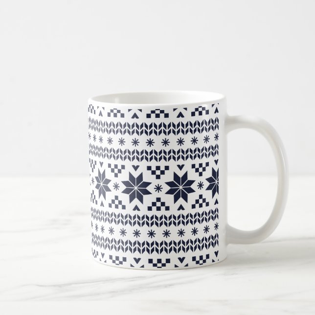 Navy Blue Fair Isle Pattern Coffee Mug (Right)