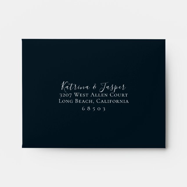 Navy Blue Fall Floral Lined RSVP Return Address Envelope (Front)