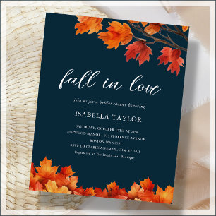Navy Blue   Fall in Love Bridal Shower Invitation