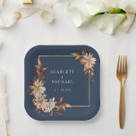 Navy Blue Fall Paper Plate<br><div class="desc">Navy Blue Fall Paper Plate. Make a bold statement at your reception with these square paper plates, matching the "Navy Blue & Terracotta Fall Wedding Invitation Collection." Featuring hand-painted autumn florals in warm terracotta and burnt orange hues, these plates bring sophistication to casual dining. The deep navy blue backdrop provides...</div>
