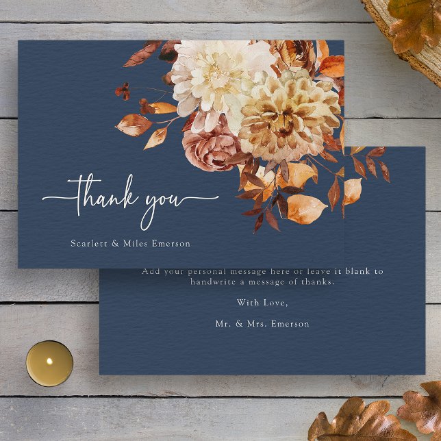 Navy Blue Fall Thank You Card (Watercolor Navy Blue Fall Floral Thank You Card by Painted Paperie
)