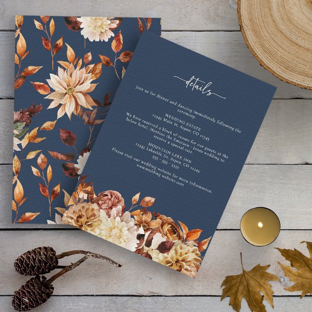 Navy Blue Fall Wedding Enclosure Card (Watercolor Navy Blue Fall Wedding Enclosure Card by Painted Paperie
)