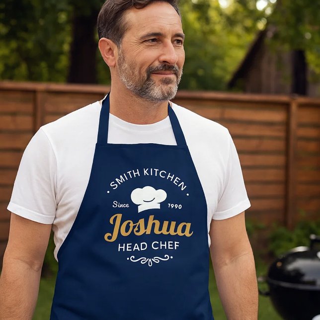 Navy Blue Family Kitchen Head Chef Modern  Apron (Creator Uploaded)