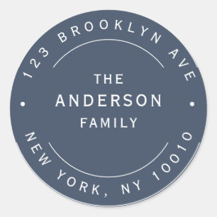 Navy Blue Family Name Round Return Address Label