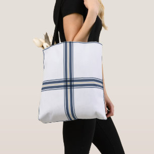 Navy Blue Farmhouse Check Stylish Trendy Pretty Tote Bag