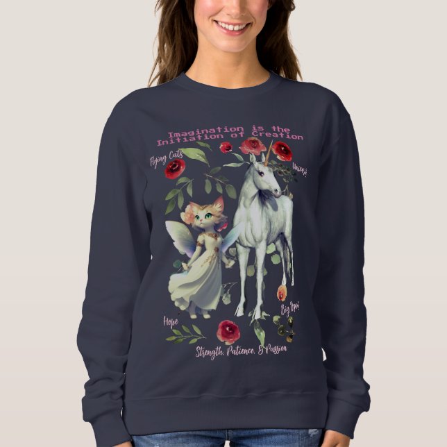 (Navy Blue) Fashionable Trendy Unicorn Cats  Sweatshirt (Front)