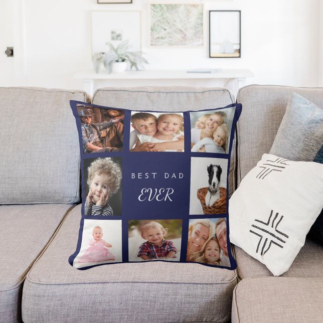 Navy blue father custom photo collage cushion (Creator Uploaded)