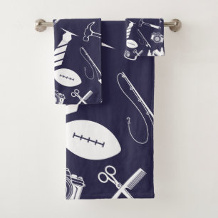 Navy Blue Father's Day Bath Towel Set