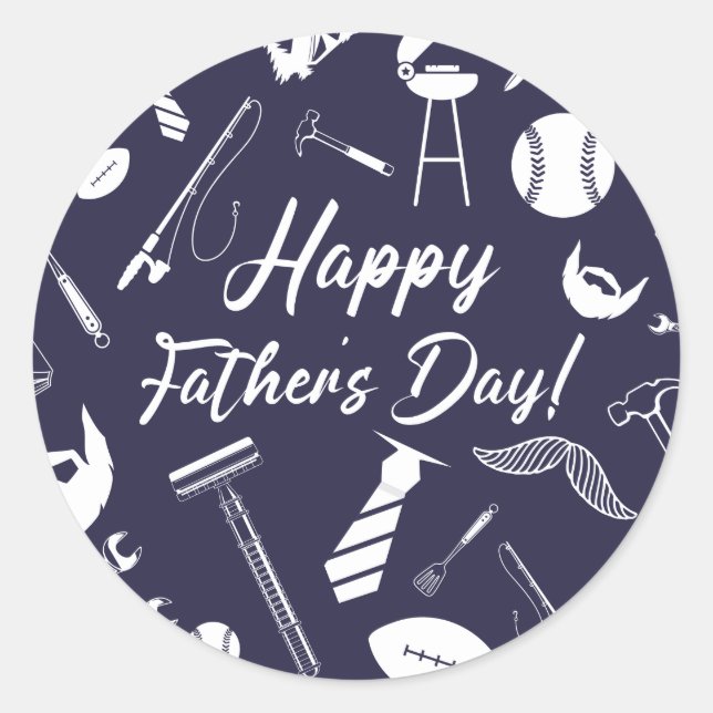 Navy Blue Father's Day Classic Round Sticker (Front)