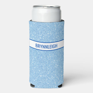 Navy + Blue Faux Glitter Seltzer Can Cooler