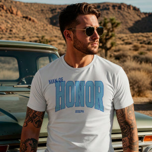 Navy + Blue Faux Glitter Varsity MAN OF HONOR T-Shirt