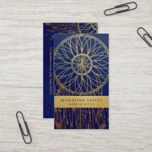 Navy Blue   Faux Gold Foil Bohemian Dream Catcher Business Card