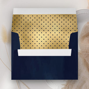 Navy Blue Faux Gold Foil Polka Dots Envelope