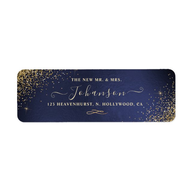 Navy Blue+Faux Gold Glitter Return Address Label (Front)