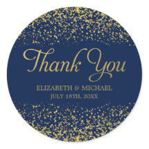 Navy Blue Faux Gold Glitter Wedding Thank You