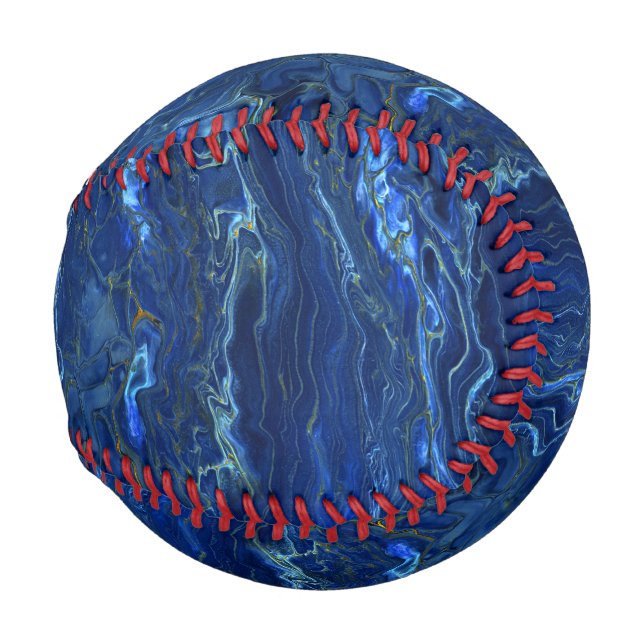Navy Blue & Faux Gold Marble Acrylic Abstraction Baseball (Back Left)