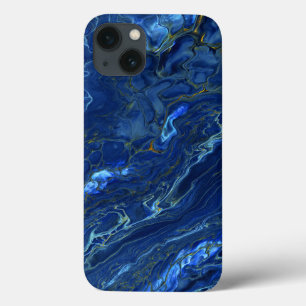 Navy Blue & Faux Gold Marble Acrylic Abstraction  iPhone 13 Case
