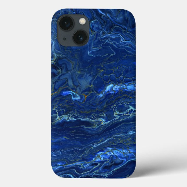 Navy Blue & Faux Gold Marble Acrylic Abstraction Case-Mate iPhone Case (Back)