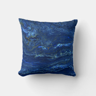 Navy Blue & Faux Gold Marble Acrylic Abstraction  Cushion