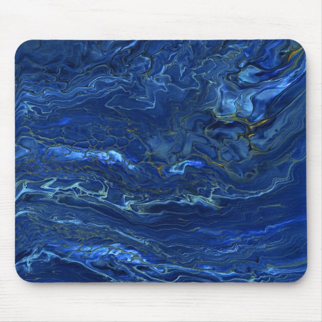 Navy Blue & Faux Gold Marble Acrylic Abstraction Mouse Pad (Front)