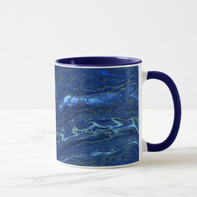 Navy Blue & Faux Gold Marble Acrylic Abstraction Mug (Right)