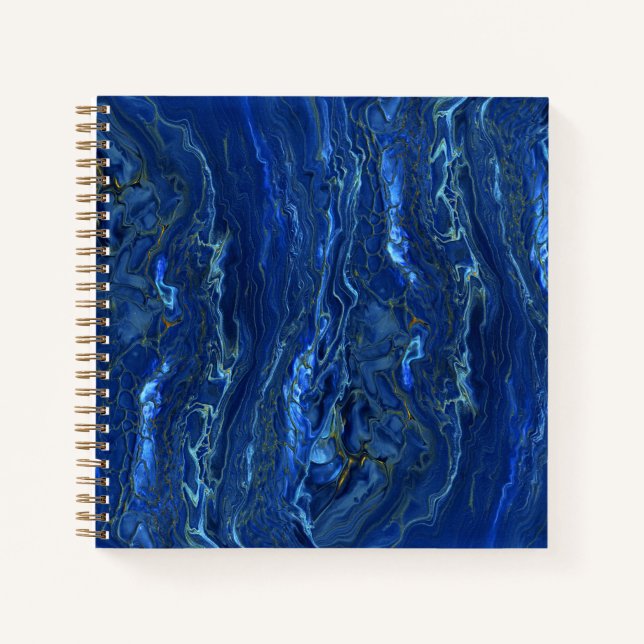 Navy Blue & Faux Gold Marble Acrylic Abstraction Notebook (Front)