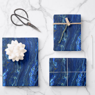 Navy Blue & Faux Gold Marble Acrylic Abstraction Wrapping Paper Sheet