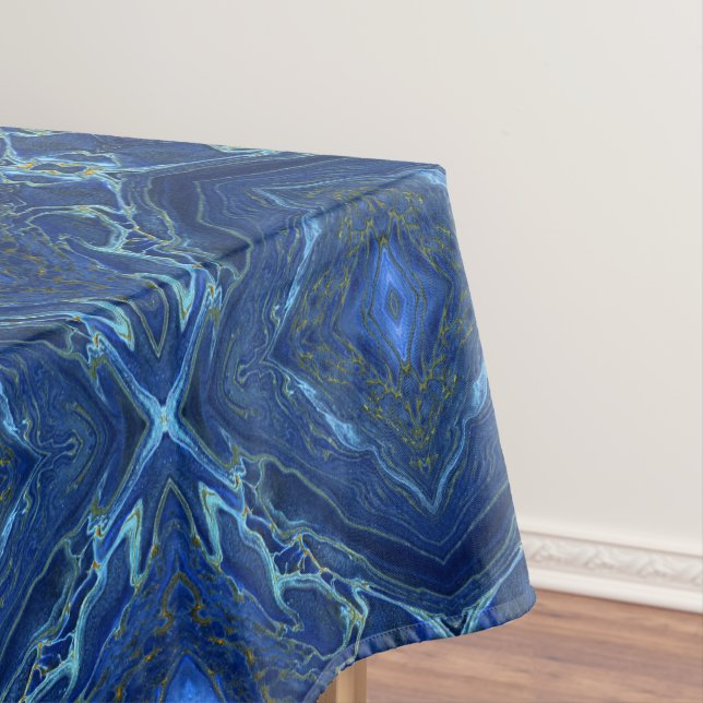 Navy Blue & Faux Gold Marble Diamonds Pattern  Tablecloth (In Situ)