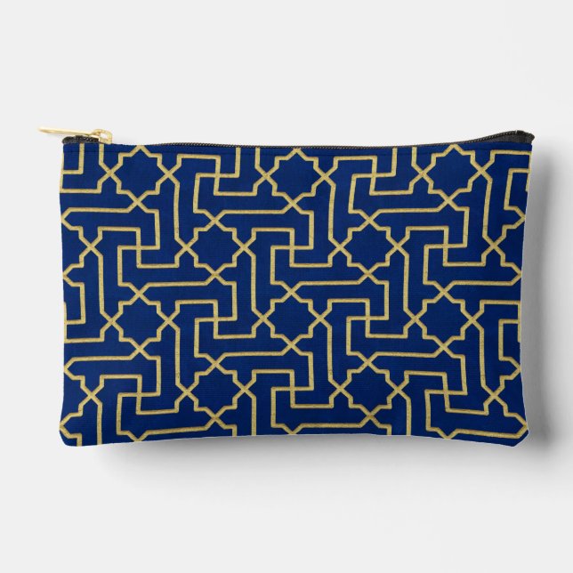 Navy Blue & Faux Gold Moroccan Mosaic Pattern  Accessory Pouch (Front)