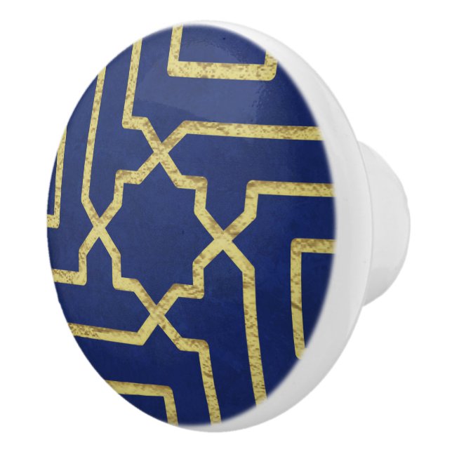 Navy Blue & Faux Gold Moroccan Mosaic Pattern  Ceramic Knob (Right)