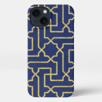 Navy Blue & Faux Gold Moroccan Mosaic Pattern 