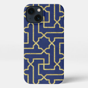 Navy Blue & Faux Gold Moroccan Mosaic Pattern  iPhone 13 Case