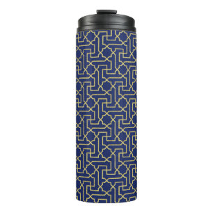 Navy Blue & Faux Gold Moroccan Mosaic Pattern Thermal Tumbler