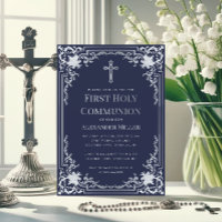 Navy Blue Faux Silver Vintage Boy First Communion