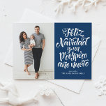 Navy Blue Feliz Navidad Script Christmas Photo Holiday Card<br><div class="desc">Feliz Navidad y un próspero año nuevo! Send your holiday wishes to friends and family with this customisable Christmas card. This Spanish Christmas card features modern calligraphy. Personalise by adding your details. This photo Christmas card is available in other colours and cardstock. Matching items are available.</div>