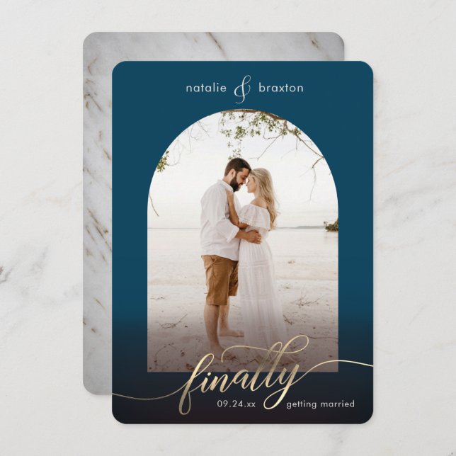 Navy Blue Finally Getting Married & Window Photo Save The Date (Front/Back)
