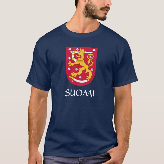 NAVY BLUE Finland Coat of Arms Suomi T-Shirt (Front)