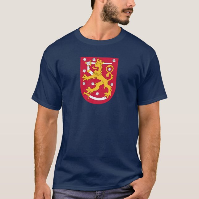 NAVY BLUE Finland Coat of Arms T-Shirt (Front)