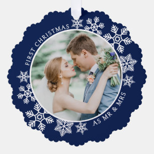 Navy Blue First Christmas Mr and Mrs Photo Tree Decoration Card