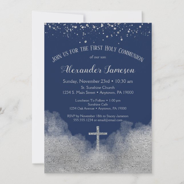 Navy Blue First Holy Communion Invitation Boy (Front)