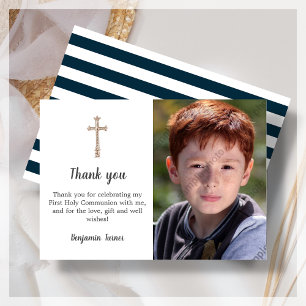 Navy Blue First Holy Communion Thank You Card