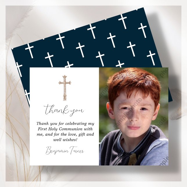 Navy Blue First Holy Communion Thank You Card (Creator Uploaded)