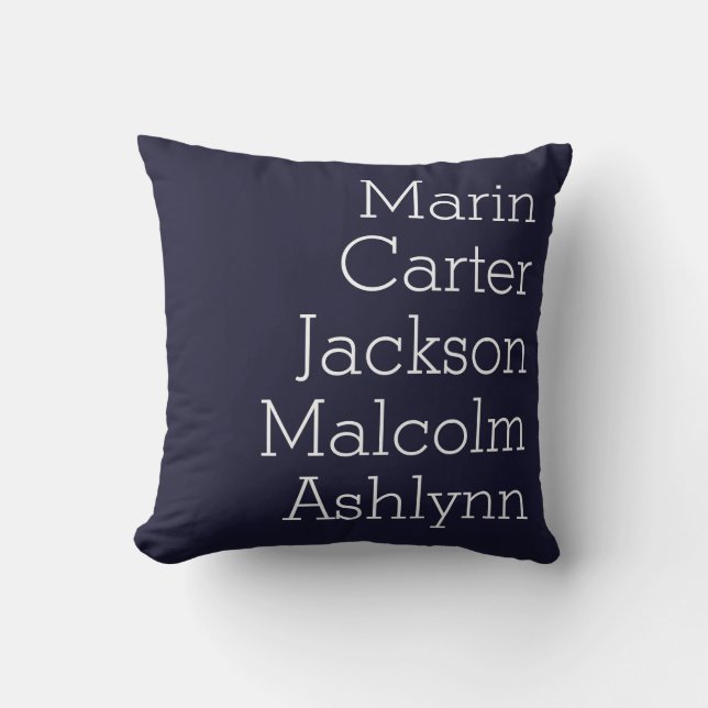 Navy Blue Five Kids Names Personalised Family Cushion (Front)