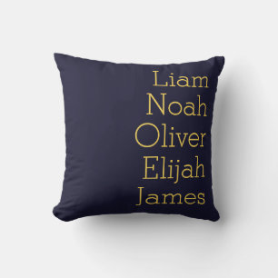 Navy Blue Five Kids Names Personalised Family Cushion