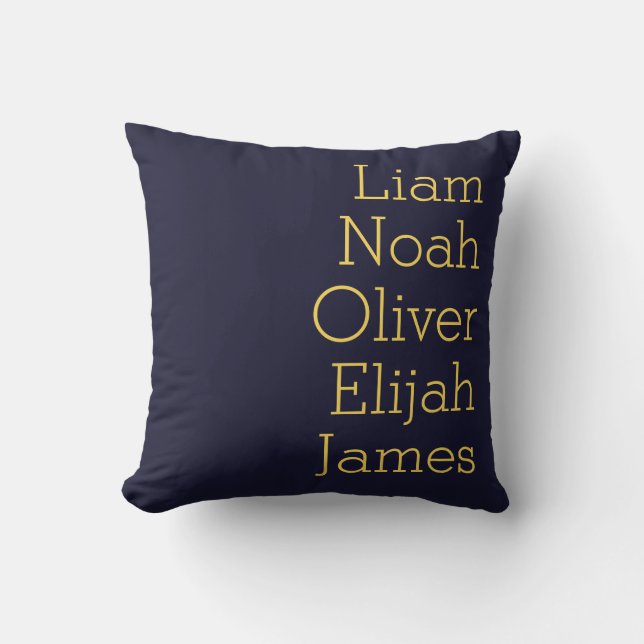Navy Blue Five Kids Names Personalised Family Cushion (Front)