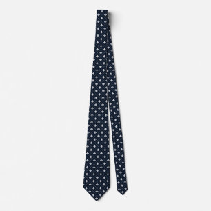 Navy Blue Fleur De Lis Elegant Damask Tie