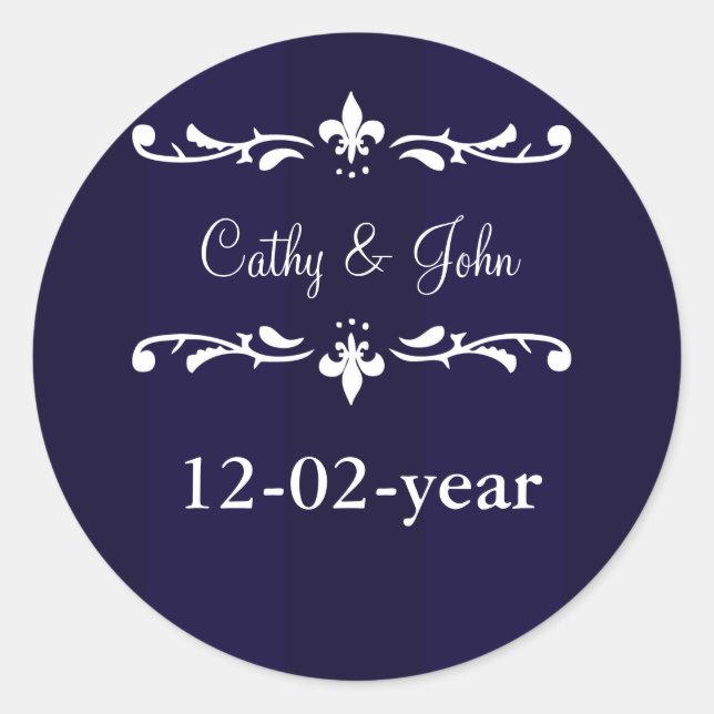 navy blue fleur de lis envelope sticker (Front)