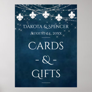 Navy Blue Fleur de Lis Fairy Light   Wedding Sign